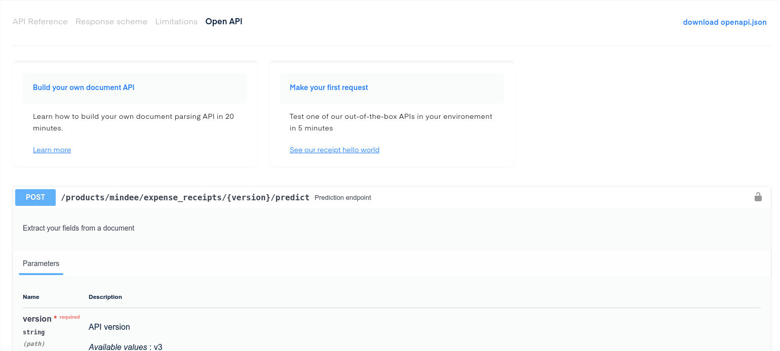 Open API swagger-like interface section