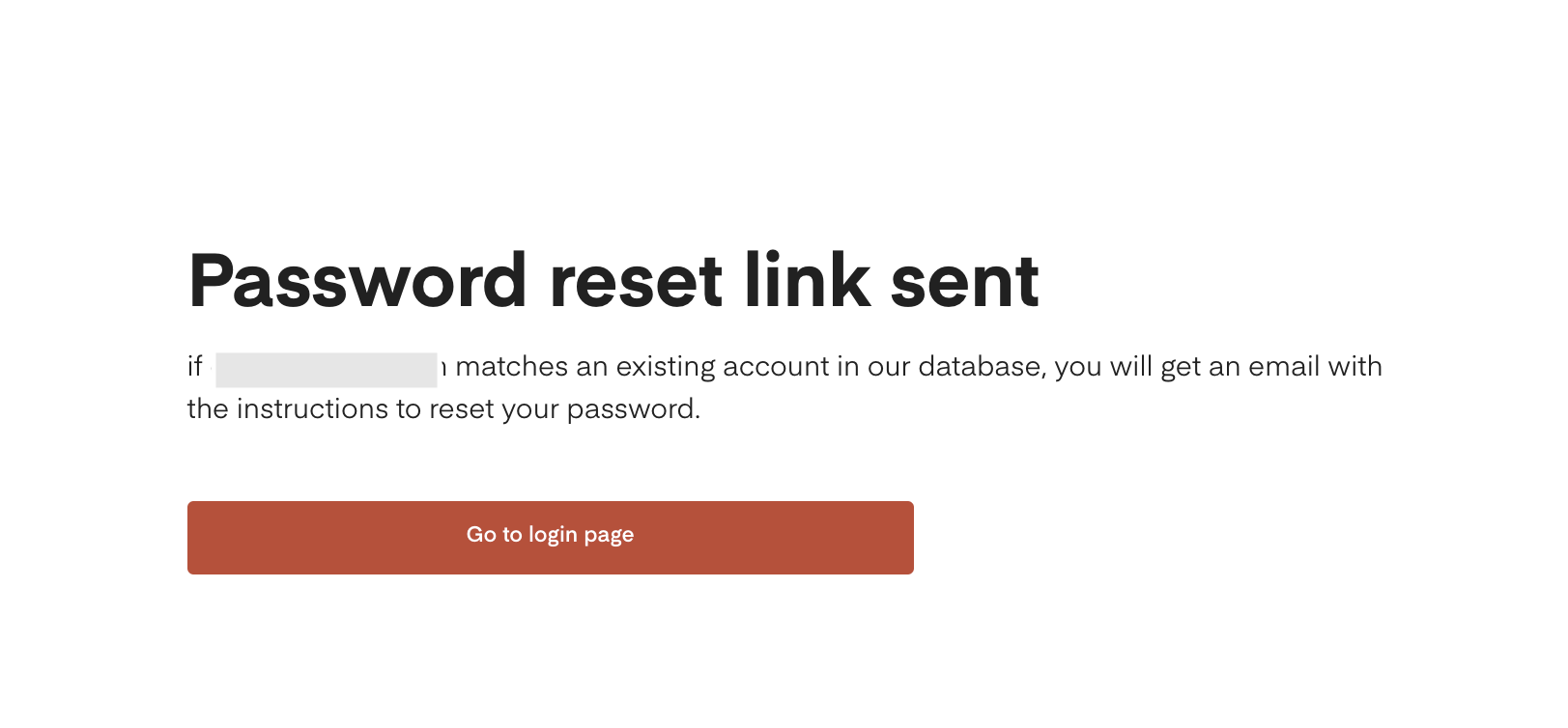 The password reset link sent info