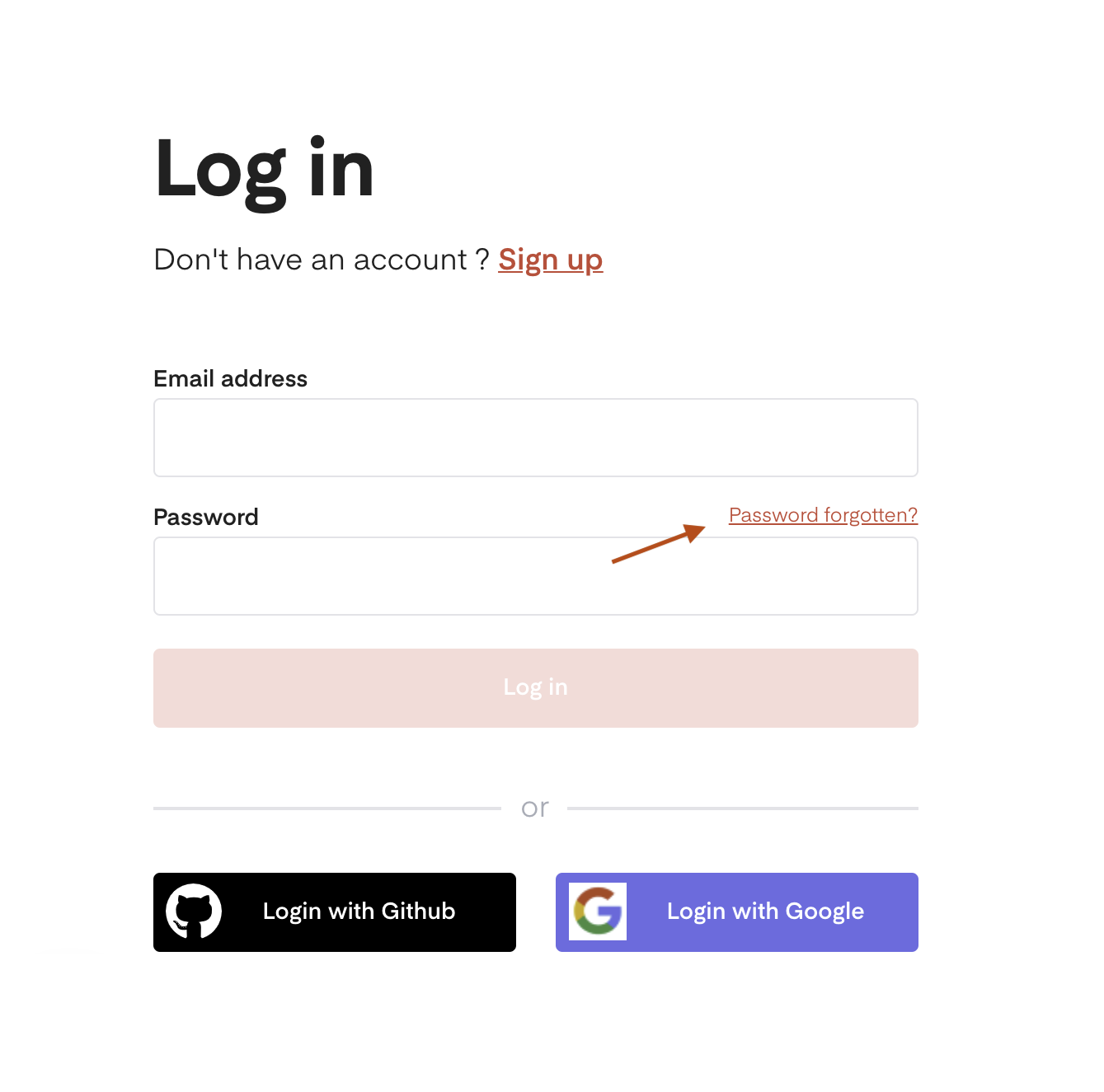 The login page with the password forgotten link